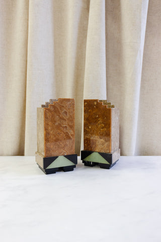 1930s French art deco marble and onyx bookends