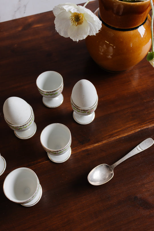 vintage french porcelain egg cups, set of 6