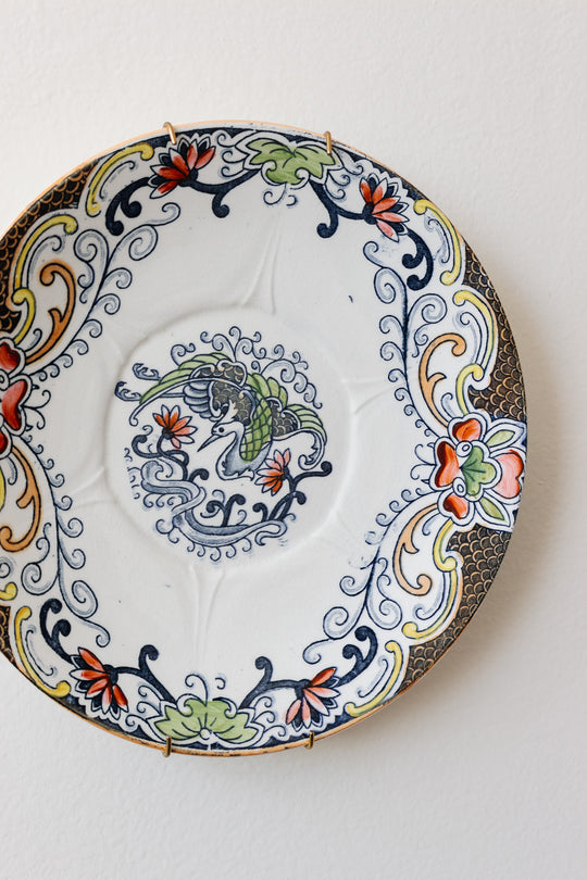 antique french longwy "chinois" polychrome plate