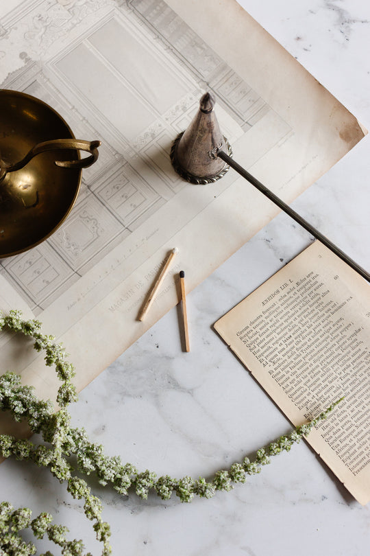 antique english extra long silverplate and "faux bone" french snuffer
