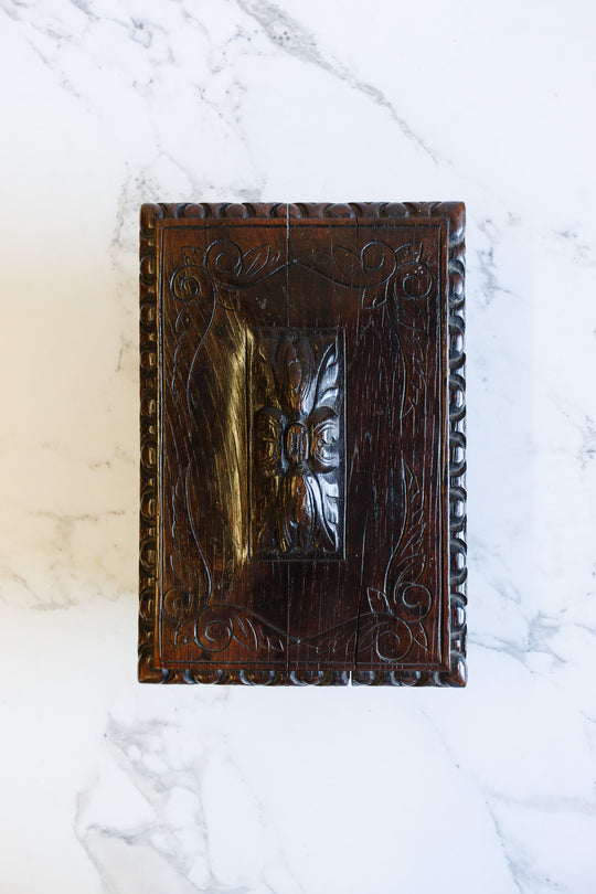 antique french hand carved wooden Bible box