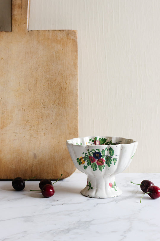 vintage italian hand painted scalloped pedestal bowl