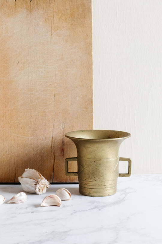 antique french heavy brass mortar