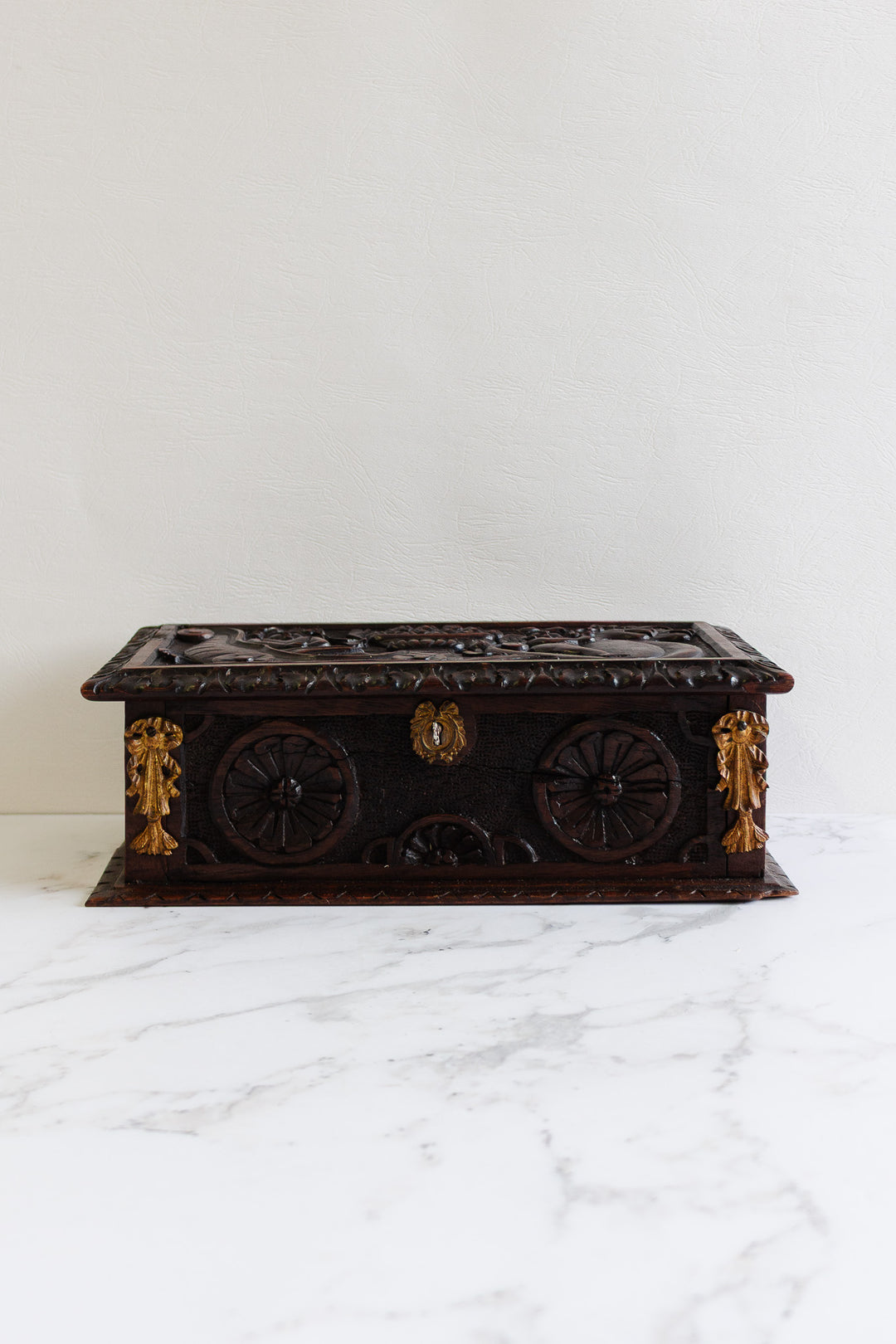 antique french hand carved wood box
