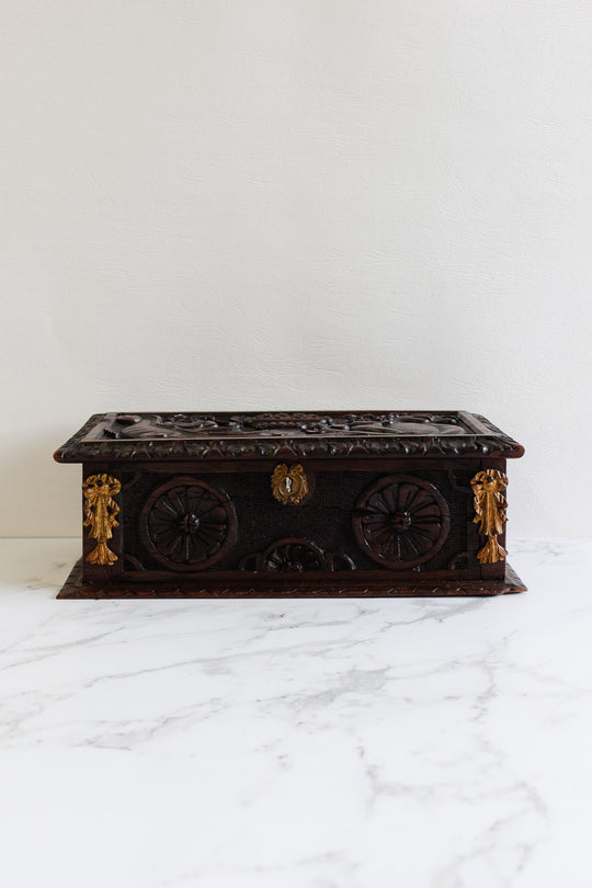antique french hand carved wood box
