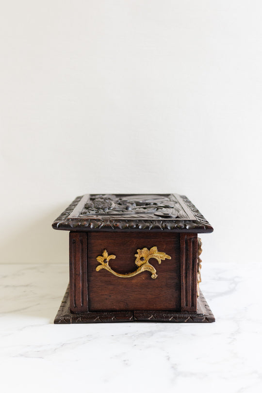 antique french hand carved wood box