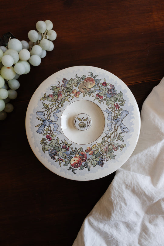 antique french sarreguemines lidded dish with fruit motif