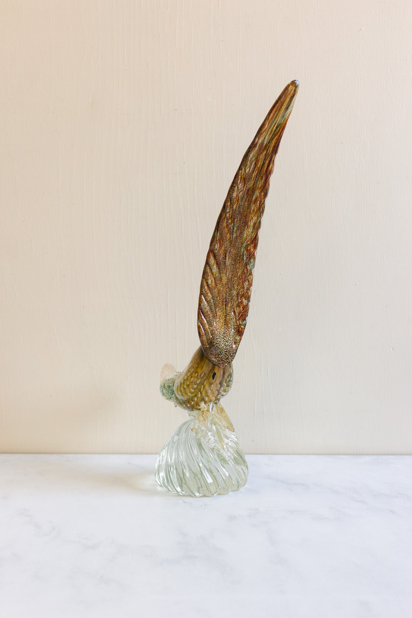 Archimede Seguso Alabastro Murano 2024 Art Glass Pheasant Figure in lilac Opaline