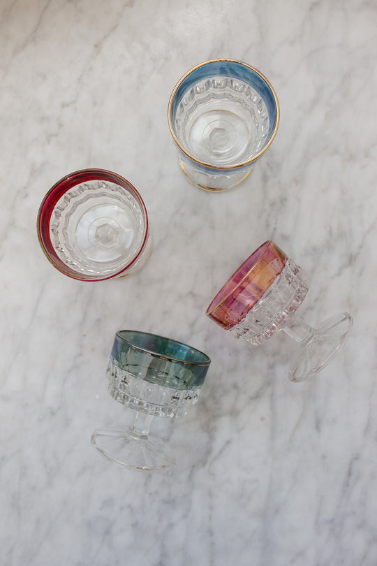 set of 4 vintage italian jewel toned glass coupes