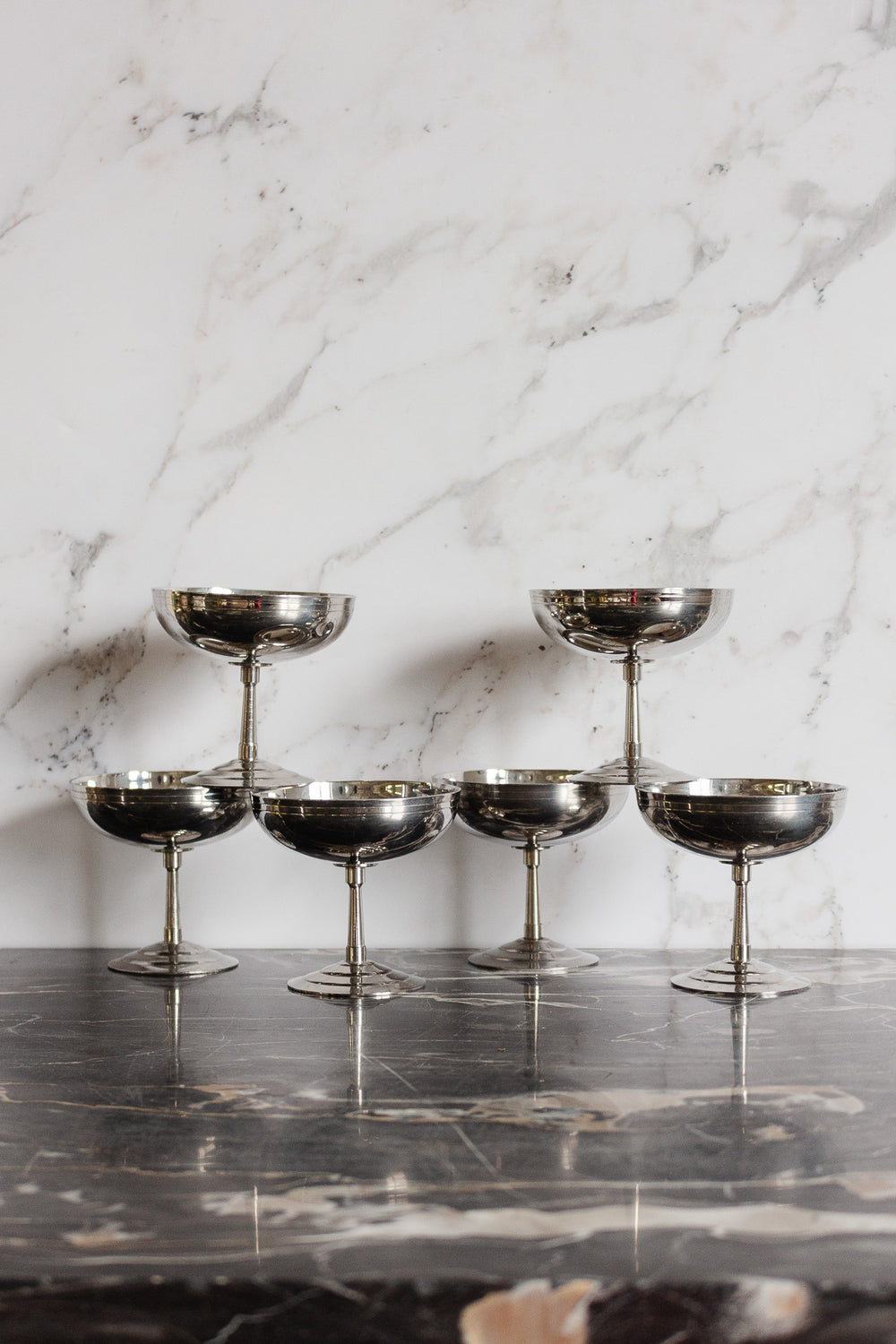 vintage french "letang remy" pewter ice cream cups, set of 6