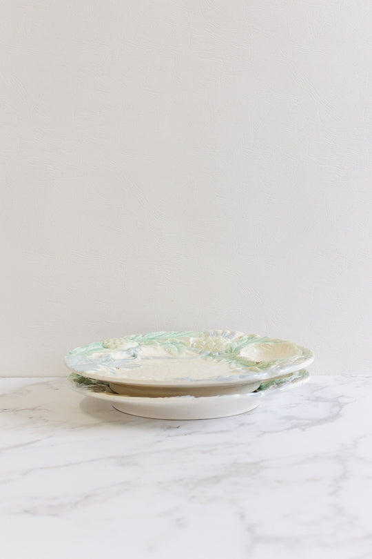 set of antique french majolica asparagus dishes
