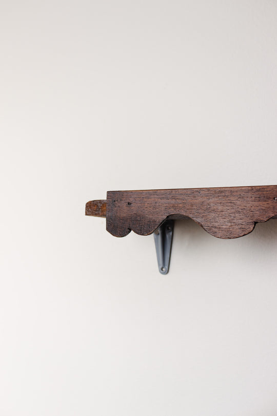 antique french scalloped oak shelf