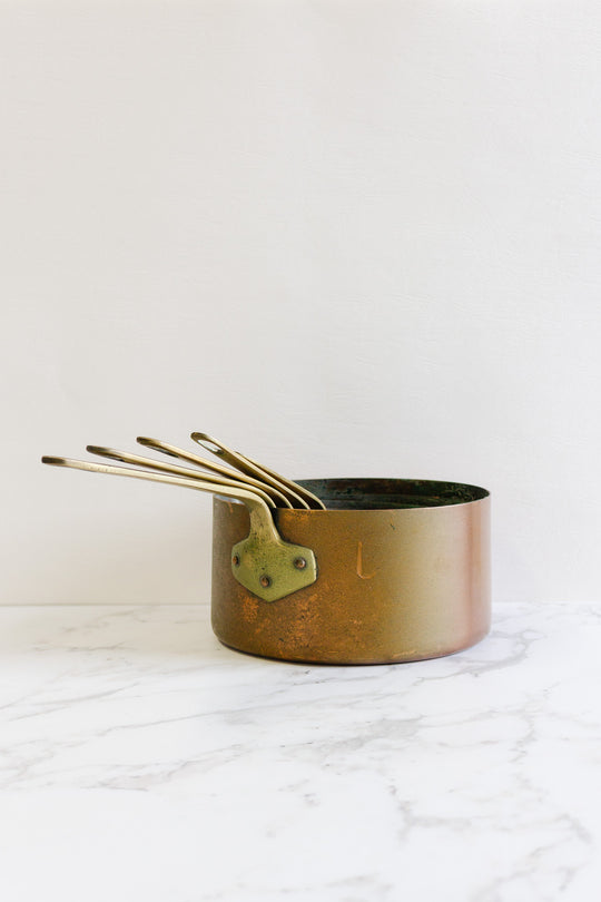 set of 5 antique french graduated copper sauce pots