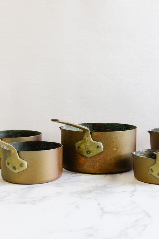 set of 5 antique french graduated copper sauce pots