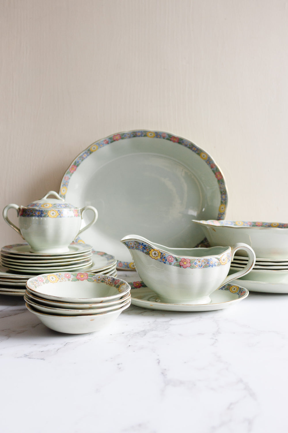 1930s grindley almond petal rainbow 28 piece dish set