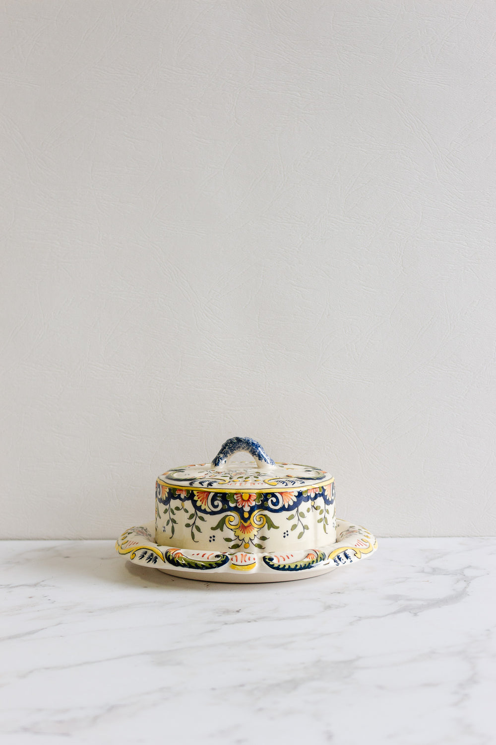 antique french hand painted "mont st. michel" butter dish,
