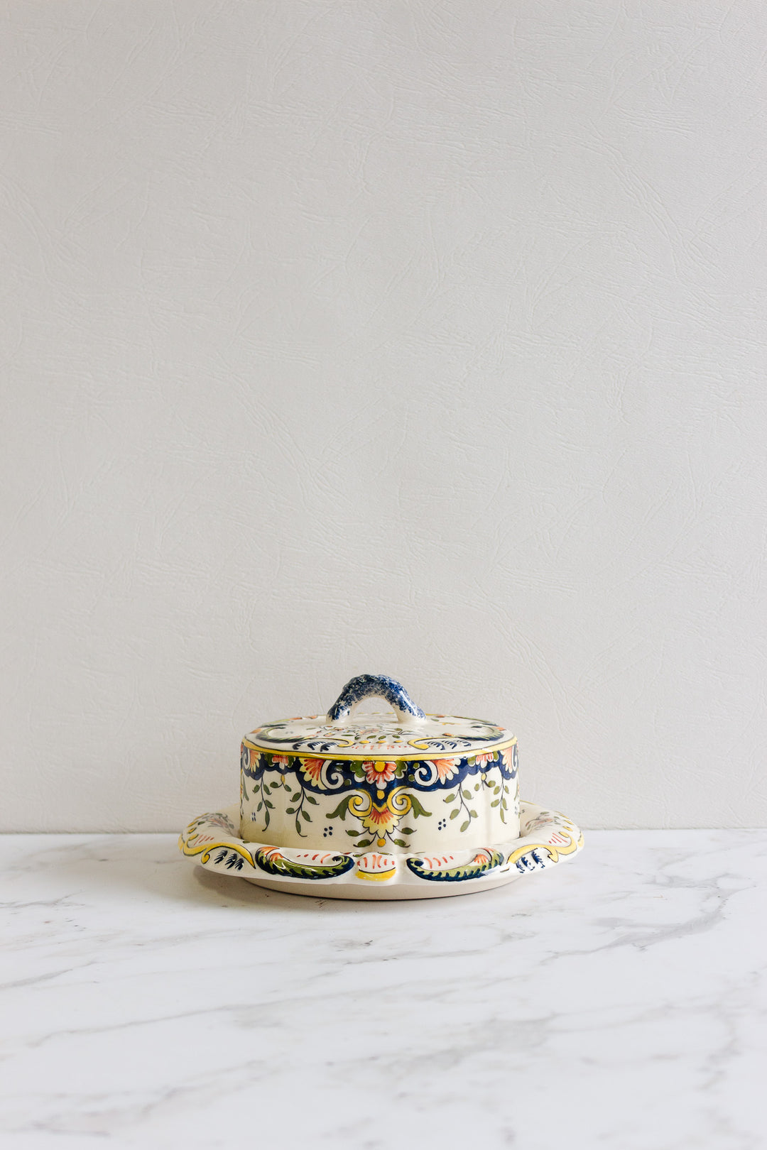 antique french hand painted "mont st. michel" butter dish,