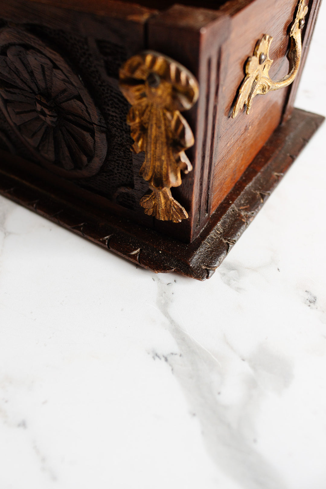 antique french hand carved wood box