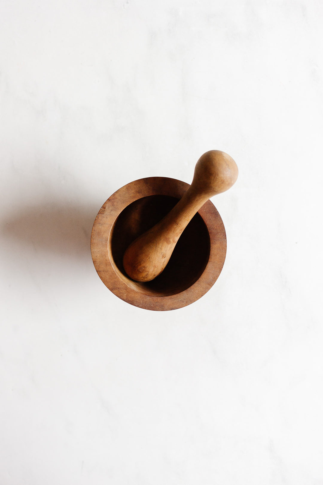 vintage french turned wood mortar and pestle