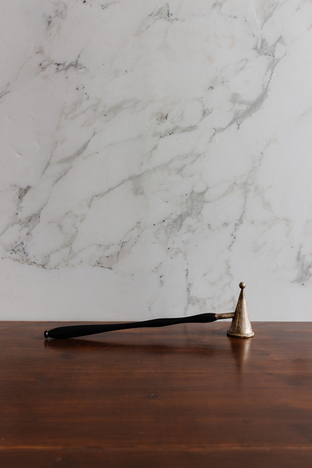 antique european candle snuffer with rosewood handle