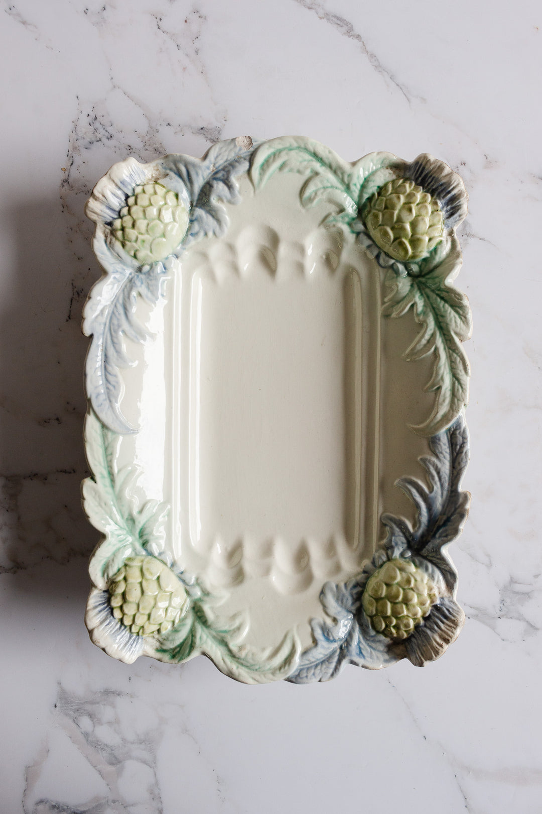 set of antique french majolica asparagus dishes