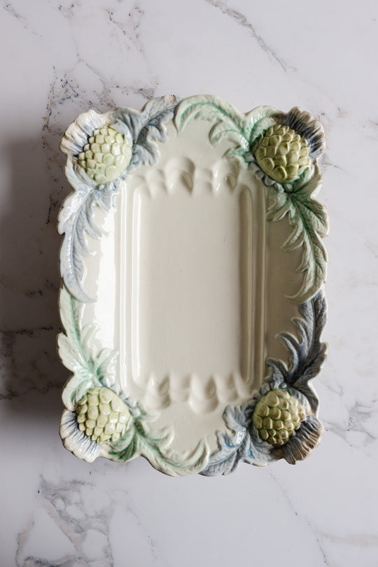 set of antique french majolica asparagus dishes