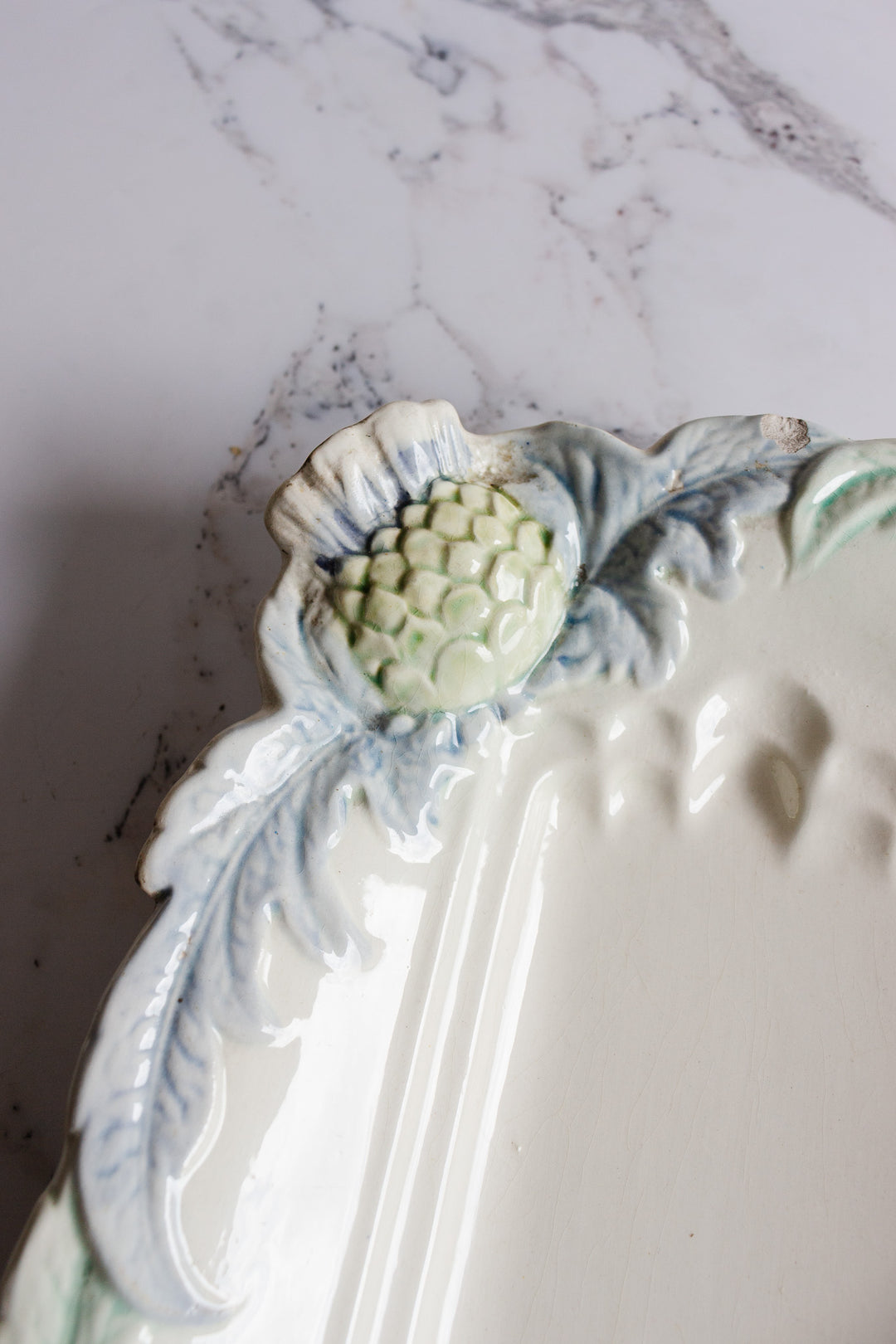 set of antique french majolica asparagus dishes