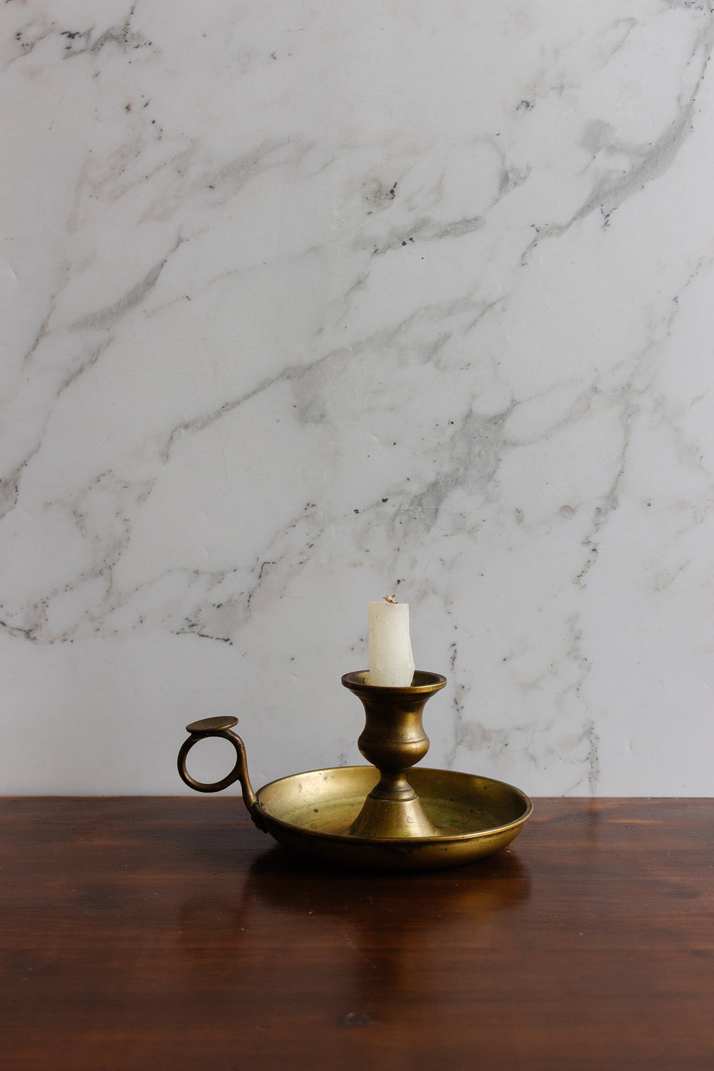 antique french brass chamberstick with ring handle