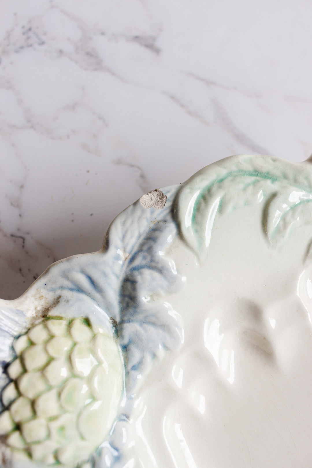 set of antique french majolica asparagus dishes