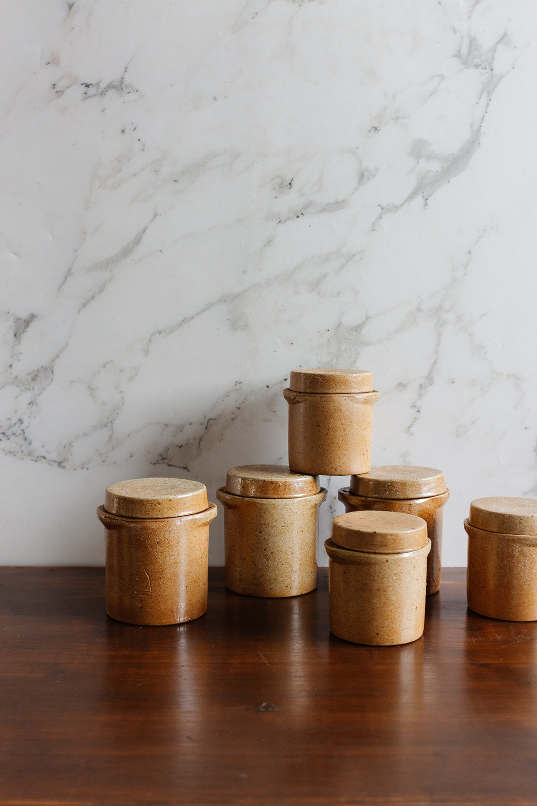 vintage french small stoneware jars with lids