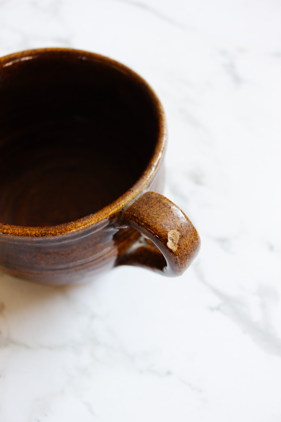 vintage french chestnut brown stoneware handled pot