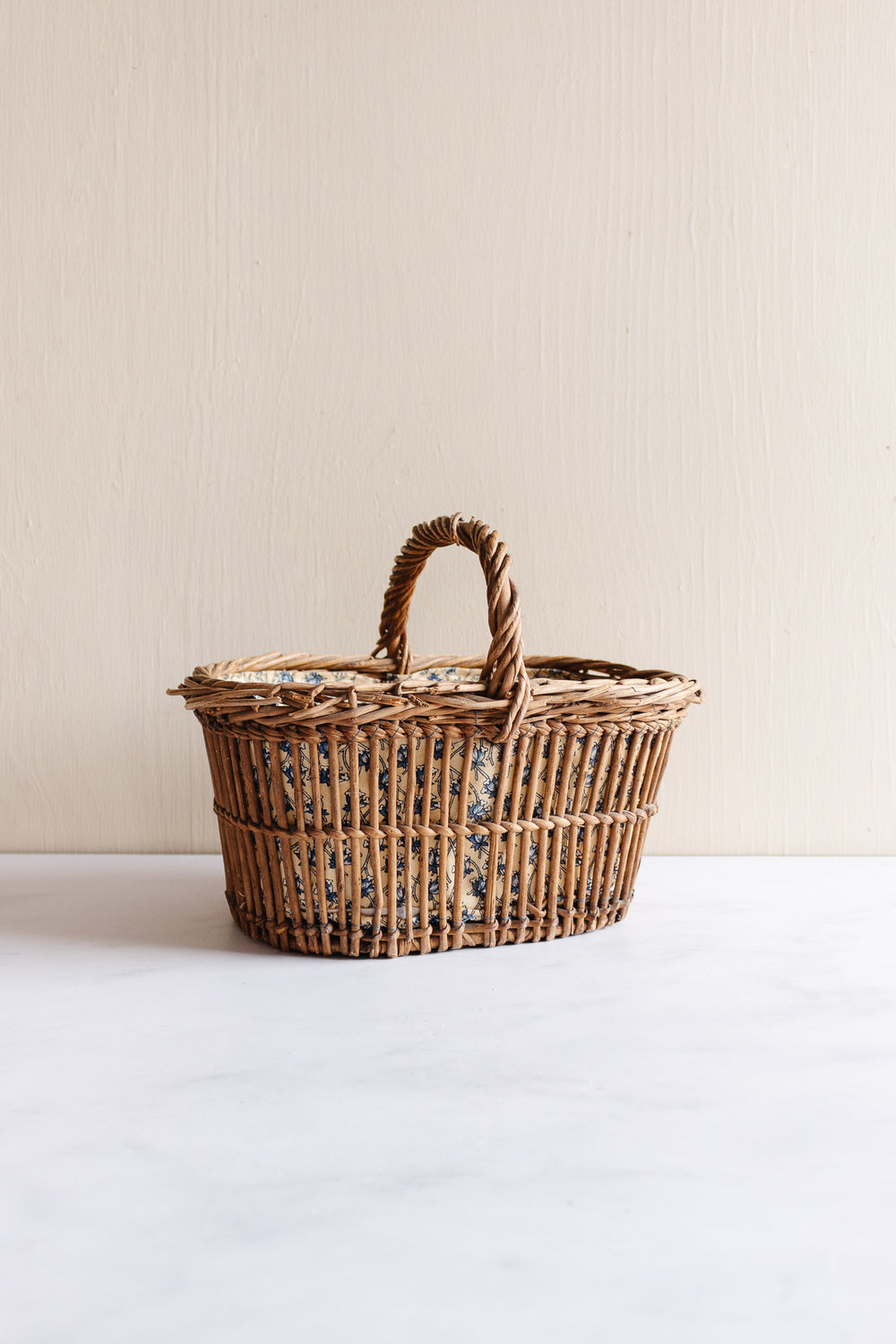 vintage french fabric lined panier
