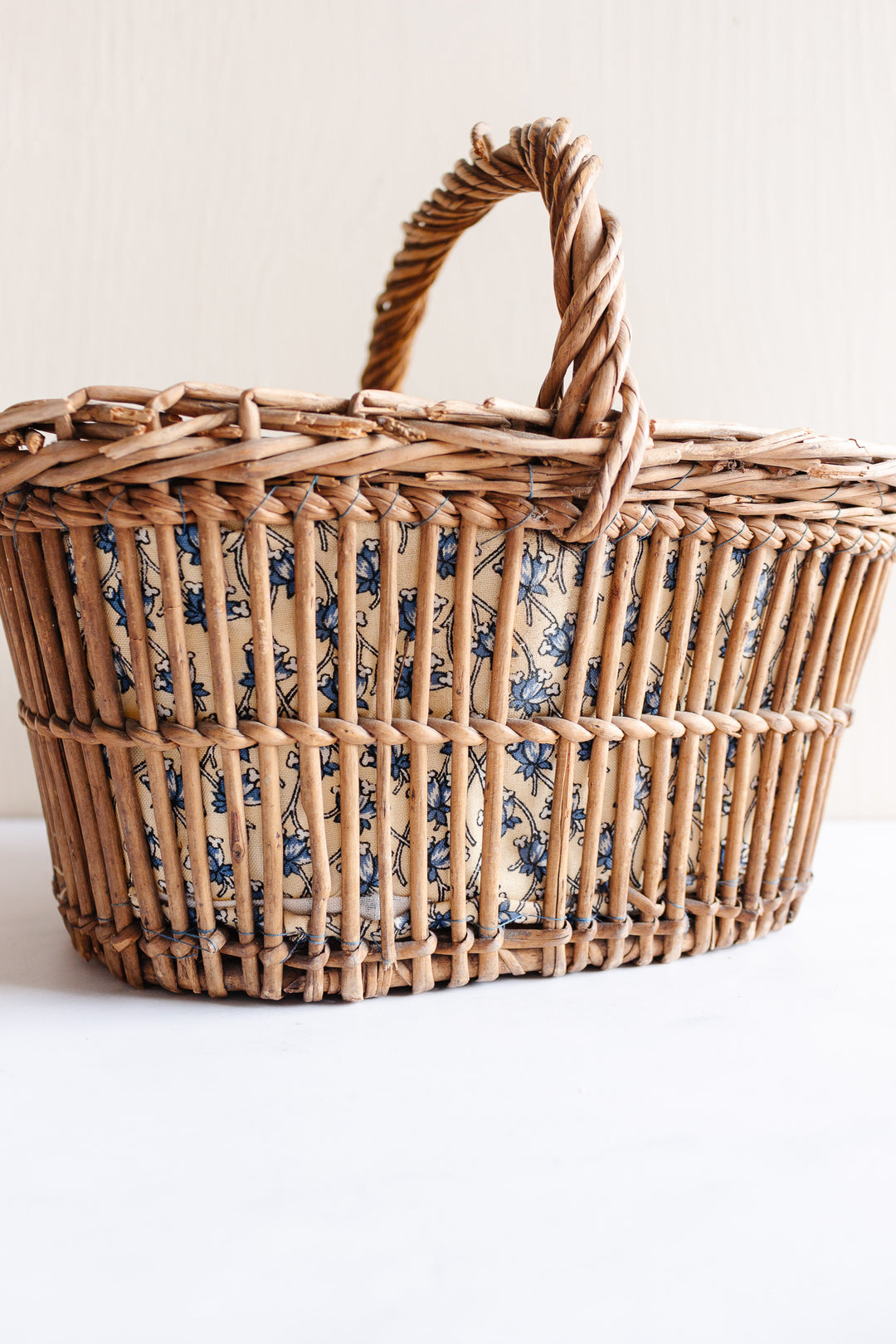 vintage french fabric lined panier