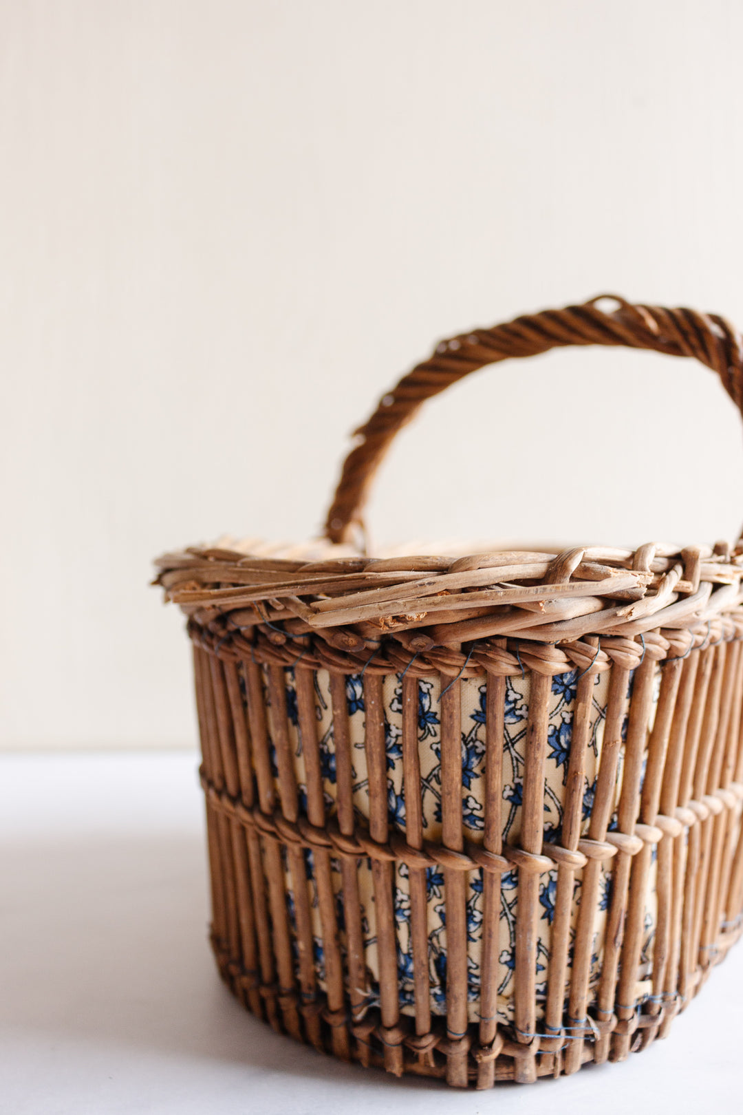 vintage french fabric lined panier