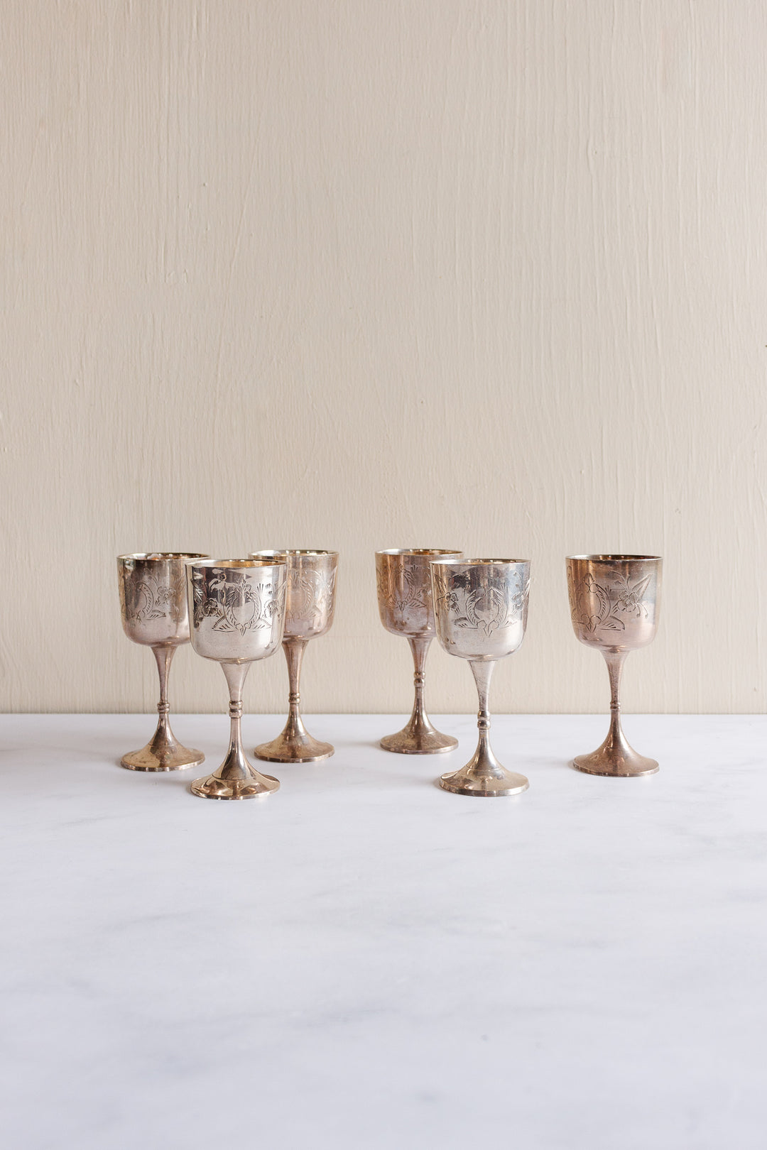 vintage french silver plate aperitif glasses, set of 6