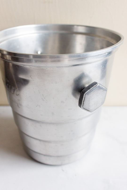 rare vintage French aluminum engraved hotel champagne bucket, “Greyman”