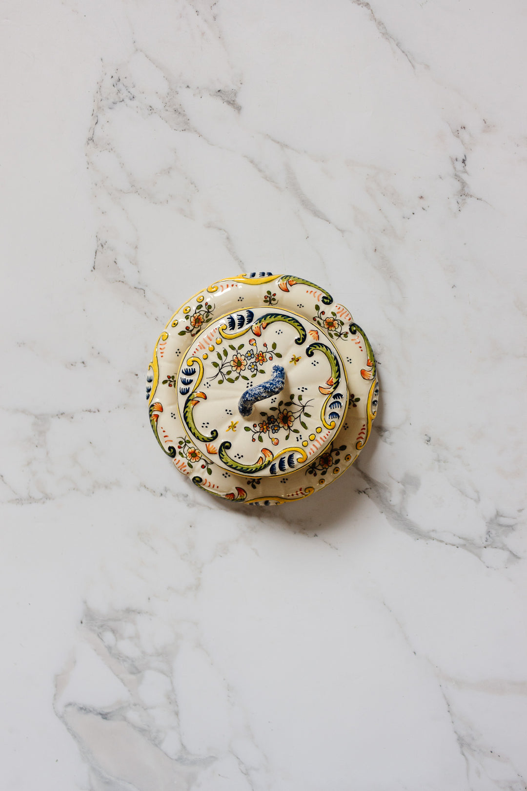 antique french hand painted "mont st. michel" butter dish,