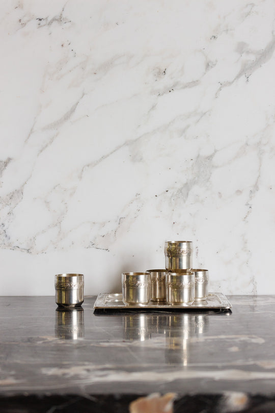 1930s french silver liqueur glasses with tray