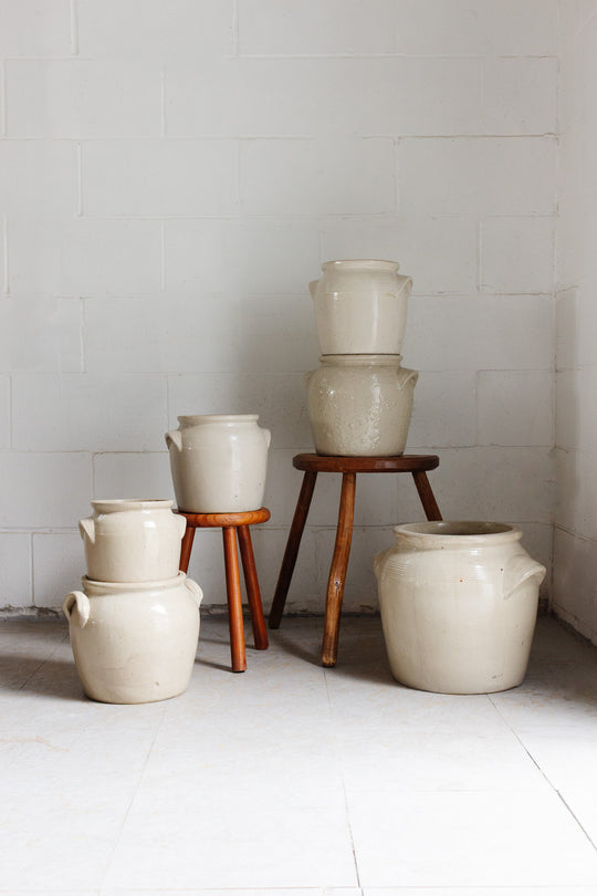 antique french cream coloured confit pots