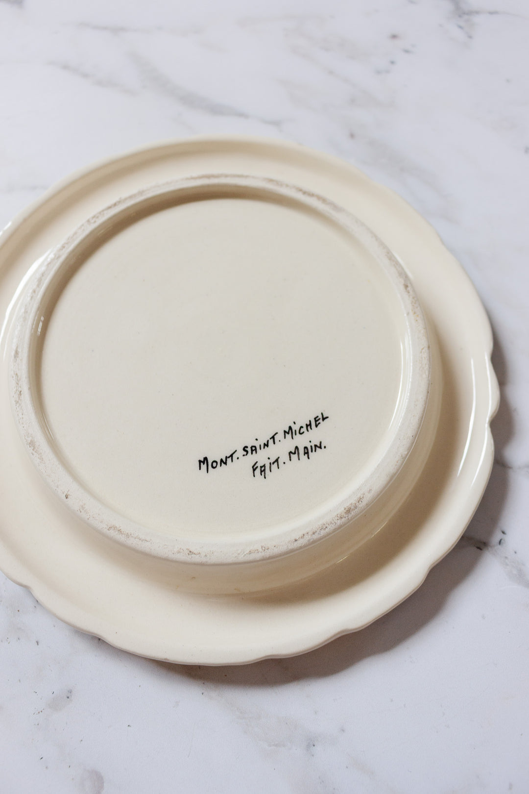 antique french hand painted "mont st. michel" butter dish,