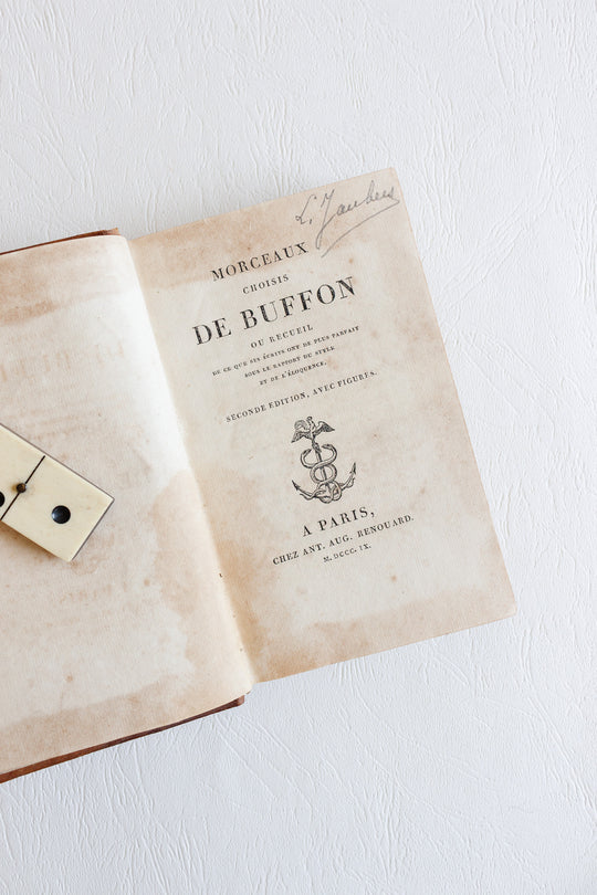 antique french leather "Morceaux Choisis de Buffon" book - 1809