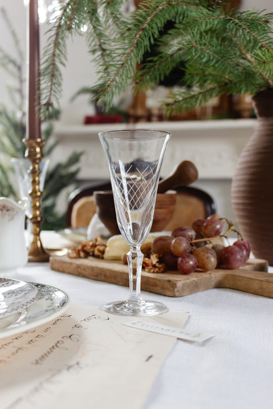 set of 4 vintage french etched port glasses