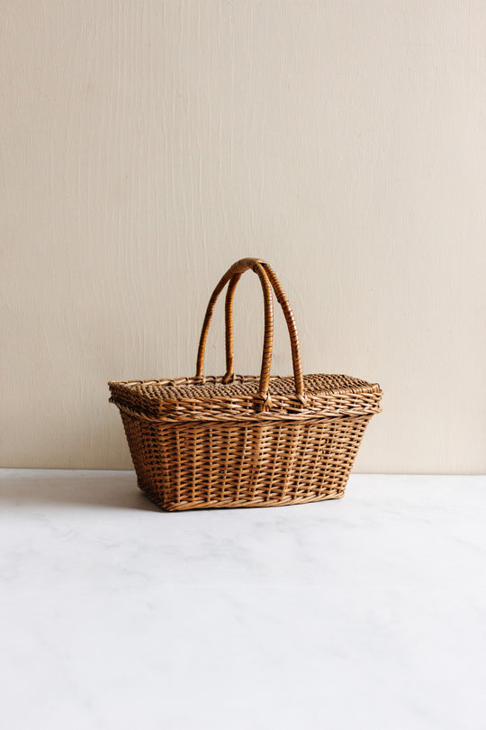 vintage French petite woven gathering basket