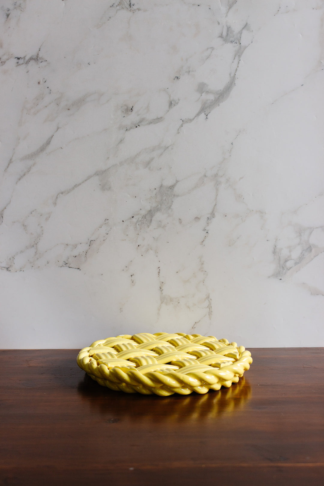 vintage french yellow basket weave trivet