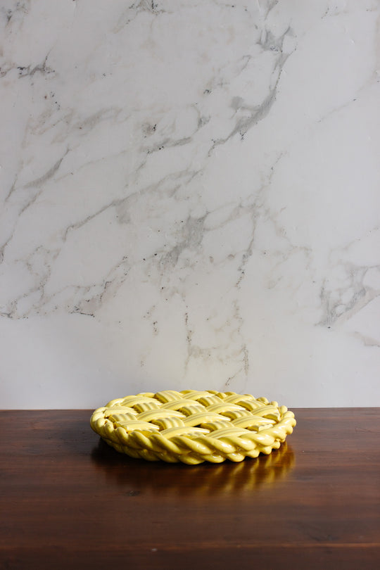 vintage french yellow basket weave trivet