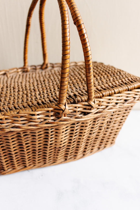 vintage French petite woven gathering basket