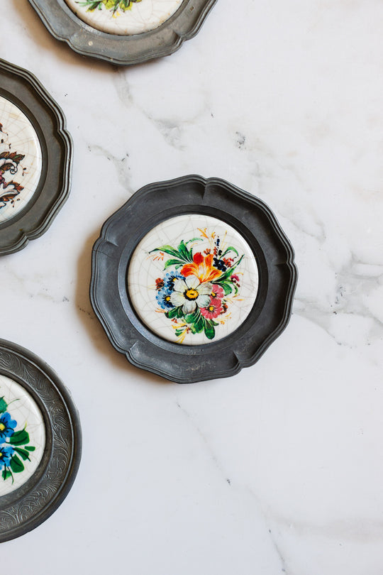 antique European pewter and ceramic "sous bouteille"