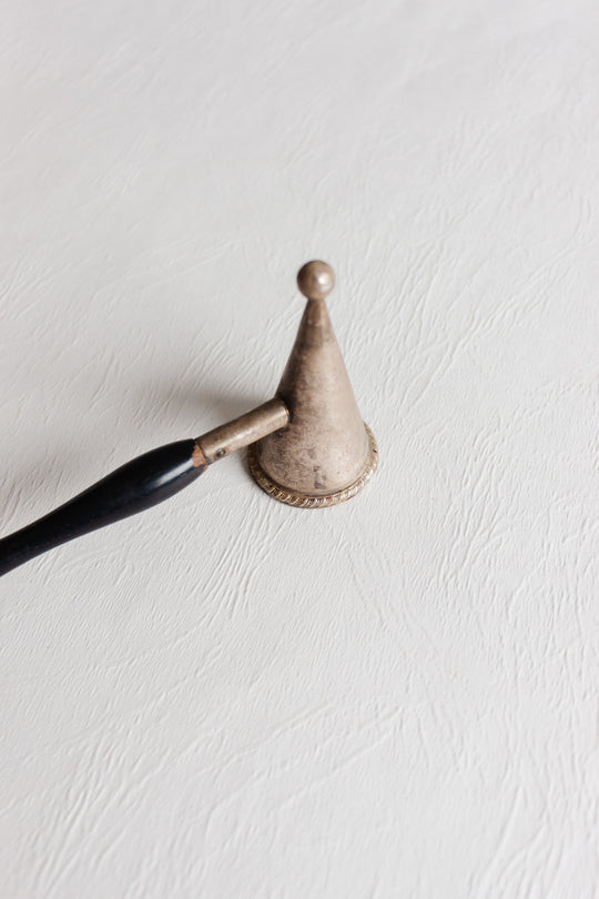 antique european candle snuffer with rosewood handle