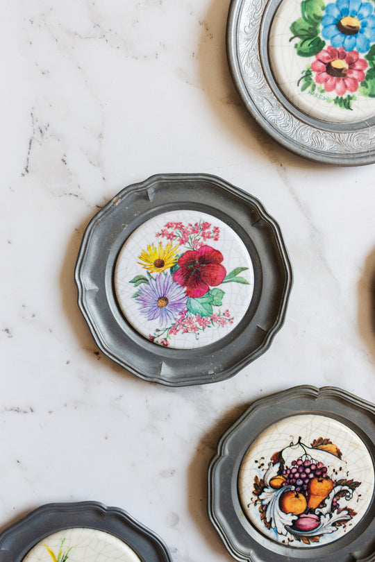 antique European pewter and ceramic "sous bouteille"