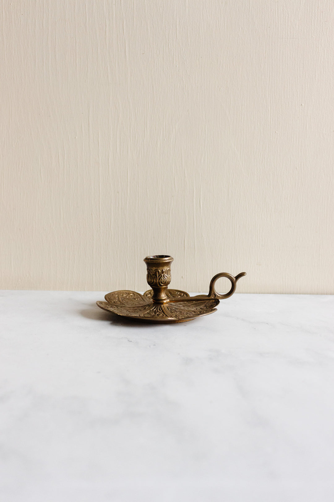 antique french brass embossed floral chamberstick